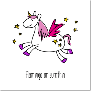 Pink Flamingo Unicorn Horse Or Something Posters and Art